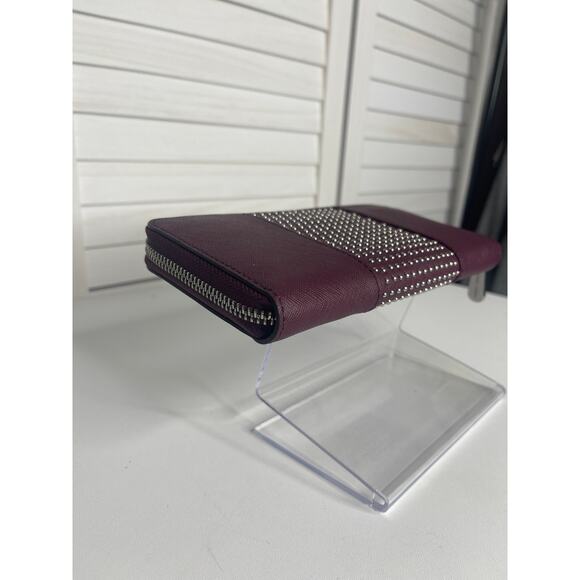 Michael Kors Burgundy with Silver beading Zip Around Continental Wallet - Picture 7 of 8